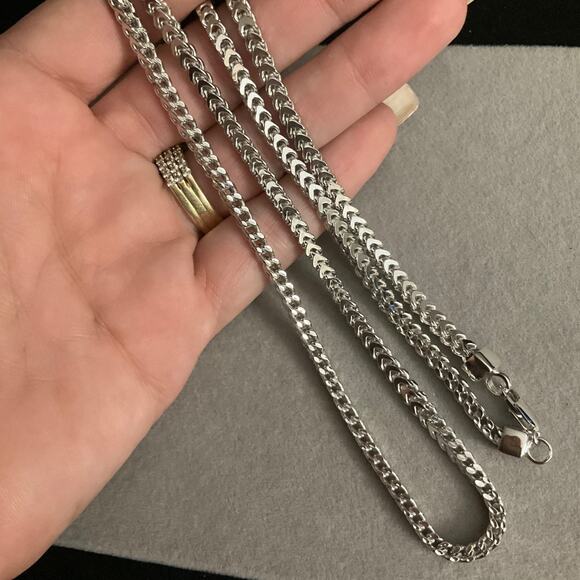 NEW- Solid 3.5mm Italian Franco Link Chain 24in Rhodium/ 925 Sterling Silver - Picture 5 of 9